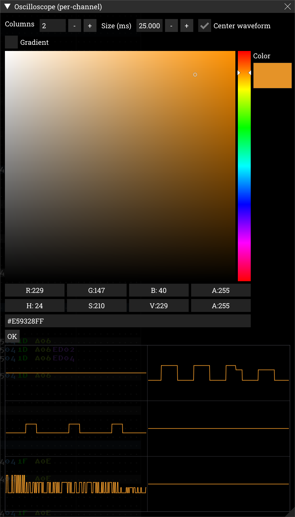 oscilloscope per-channel configuration view