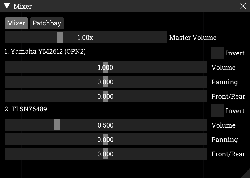 mixer dialog on mixer tab