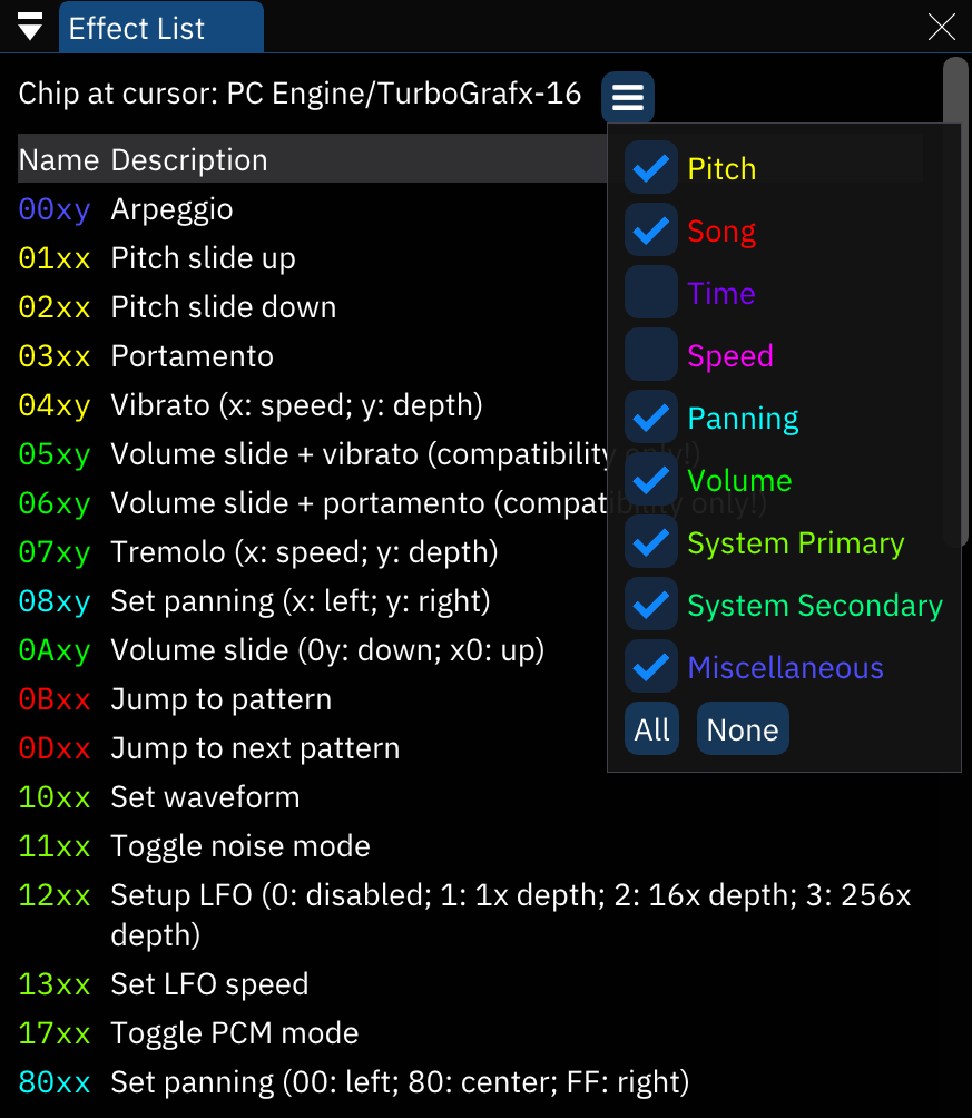 effect list window