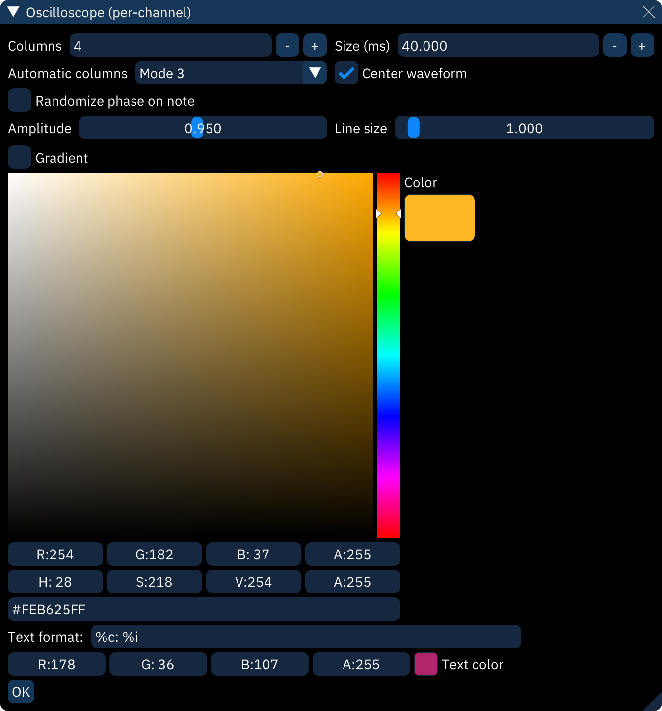 oscilloscope per-channel configuration view