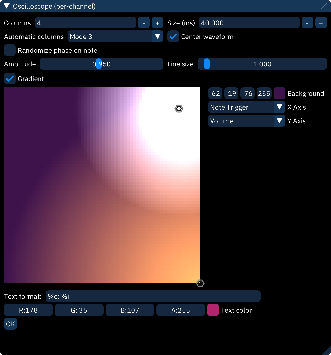 oscilloscope per-channel gradient configuration view