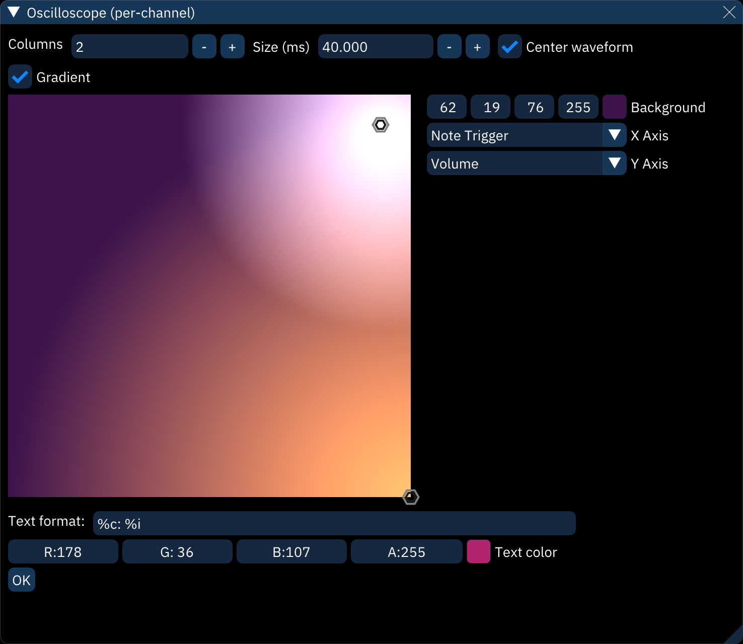 oscilloscope per-channel gradient configuration view