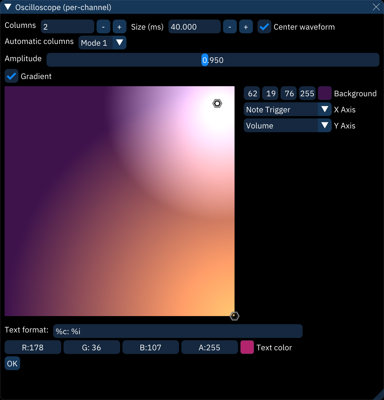 oscilloscope per-channel gradient configuration view