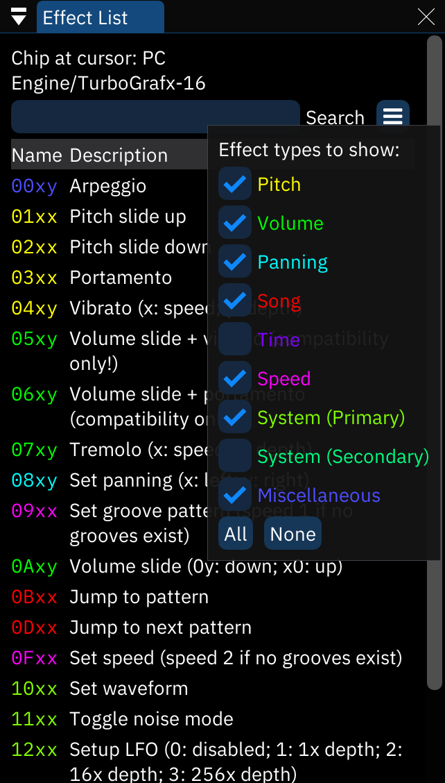 effect list window