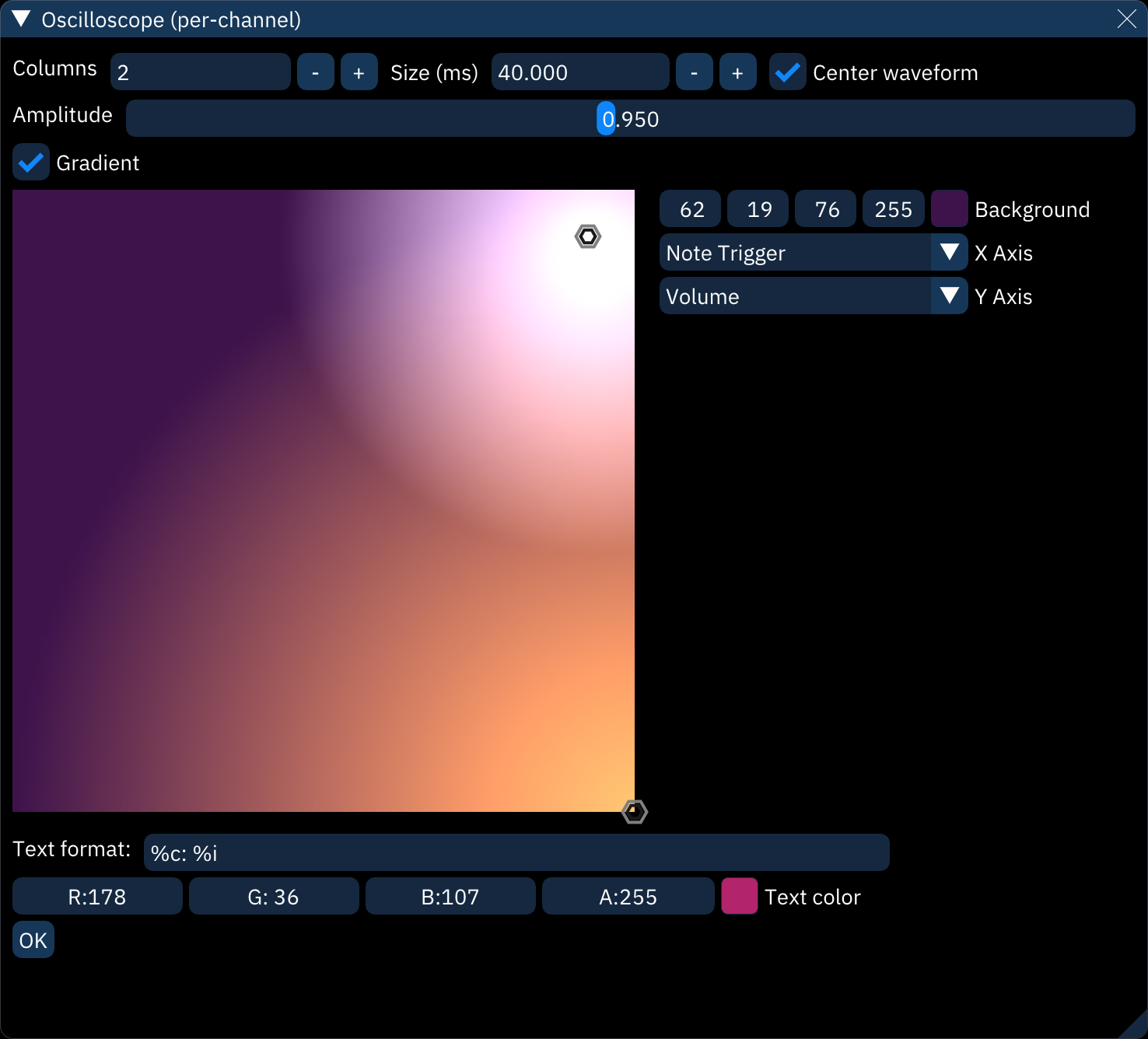 oscilloscope per-channel gradient configuration view