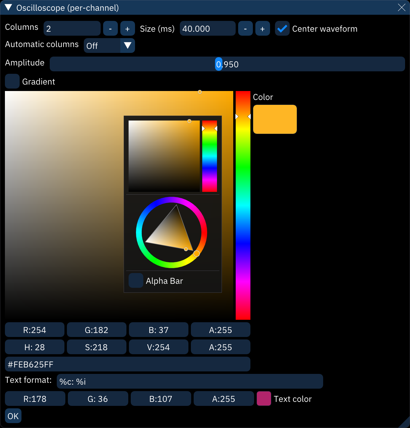 oscilloscope per-channel configuration view