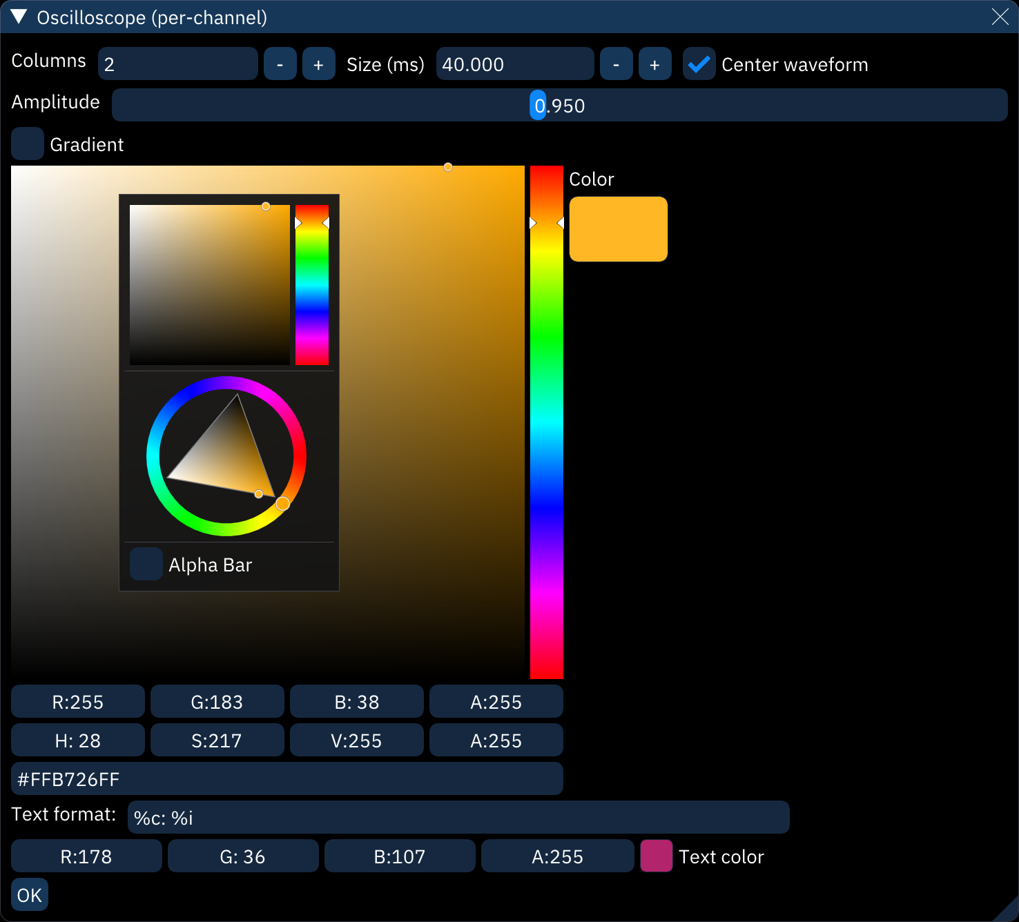 oscilloscope per-channel configuration view