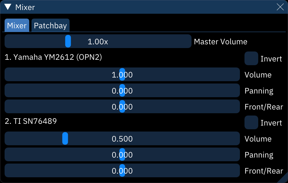 mixer dialog on mixer tab