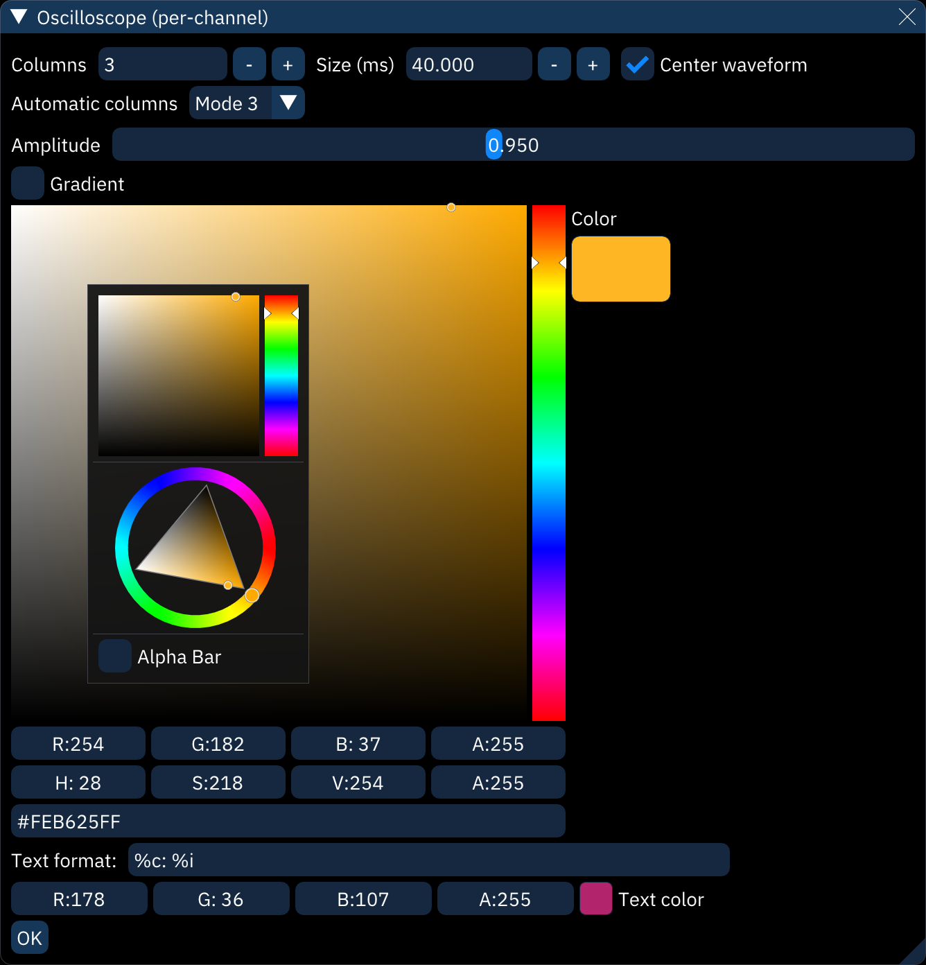 oscilloscope per-channel configuration view