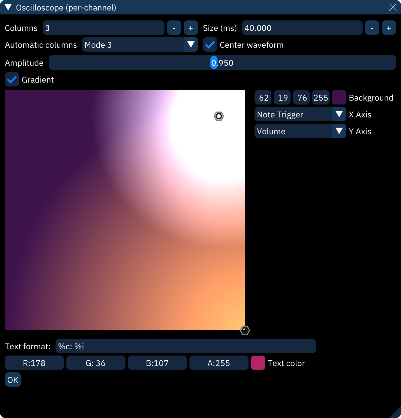 oscilloscope per-channel gradient configuration view